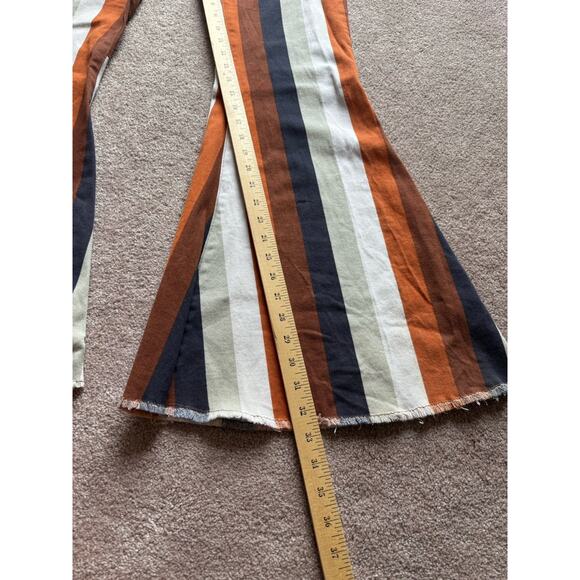 Peach Love California 70s Striped Blue Flare Bell Bottoms Jeans Pants Sz Large - Picture 7 of 8